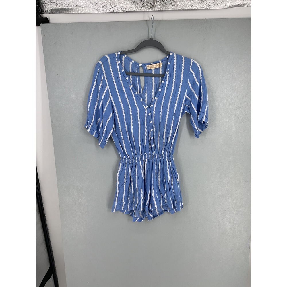Beachgold Women Romper Blue White Striped Rayon Pineapple Charm Size Extra Small - Picture 2 of 11